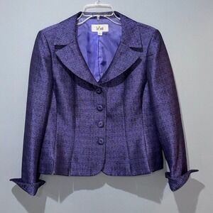 Le Suit Womens Purple Shimmer Textured Blazer Jacket Size 12 Professional Dressy